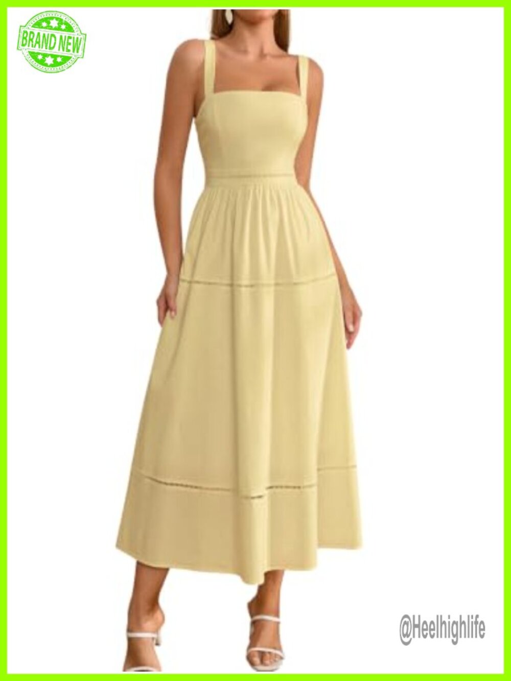 Corset Midi Dress Square Neck Cutout A-Line Flowy Dress